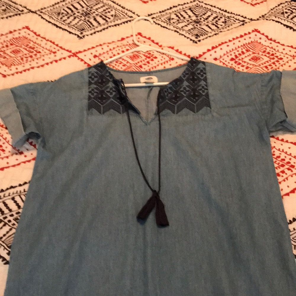 Chambray Embroidered Shift Dress - Picture 2 of 4